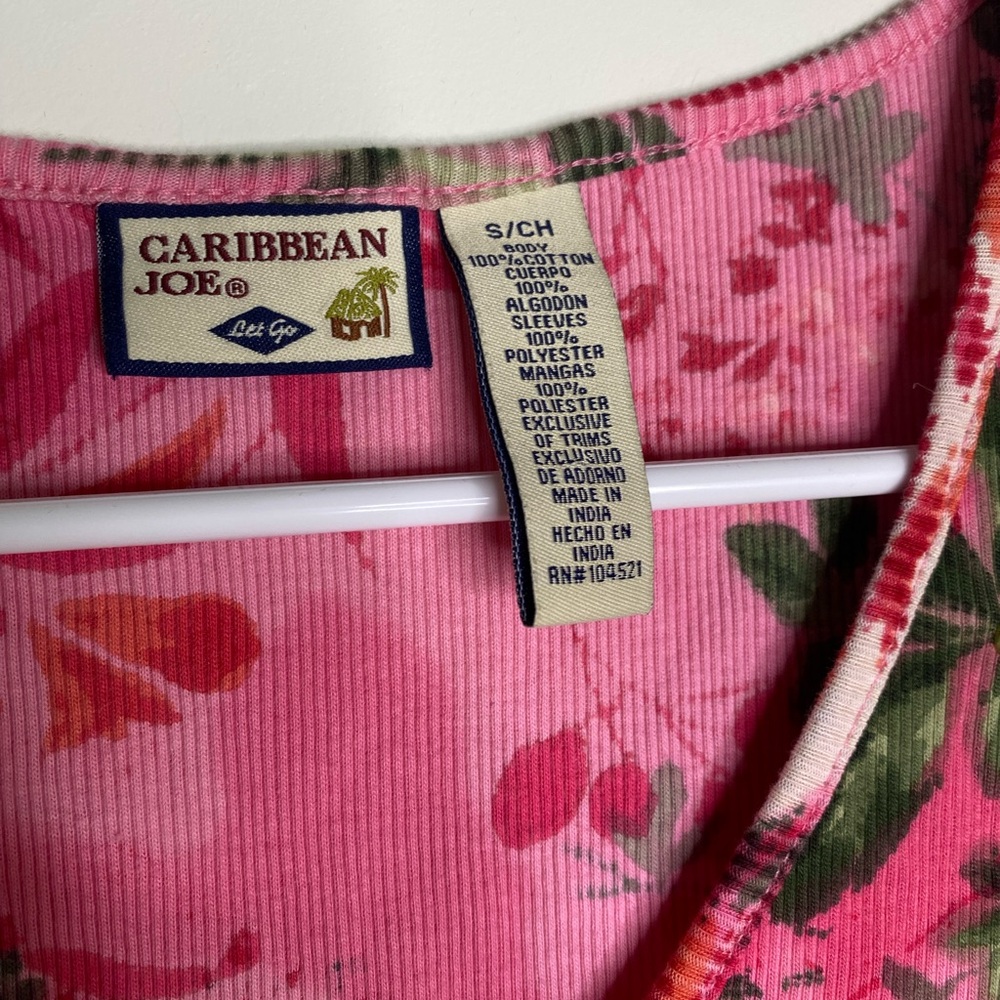 Y2k Caribbean Joe Pink Floral Top with sequins and mesh sleeves - Picture 2 of 5